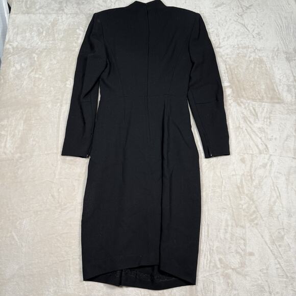 VTG BRUCE OLDFIELD Black Sheath Midi Dress Smocked Wool Size US 8 UK 10 England - Picture 6 of 11